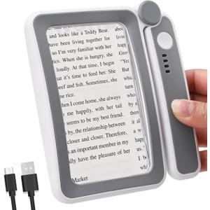Rechargeable LED Magnifying Glass for Reading Books, Bible & Small Print, 4X Optical-Grade Rectangular Lens with 3 Adjustable Brightness Levels, USB-C Foldable Magnifier Gift for Seniors, Low Vision