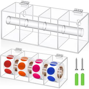 DoubleFill Day of The Week Sticker Dispenser 2.17" Square Acrylic Sticker Roll Holder Covered Label Dispenser Wall Mount 4 Slot Holder for Office Desktop Stickes, Clear, Short Single Layer(No Label)