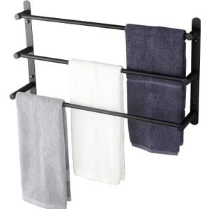 KOKOSIRI Bath Towel Bars Matte Black Bathroom 3-Tiers Ladder Towel Rails Wall Mounted Towels Shelves Rack Stainless Steel, B5002BK-L24