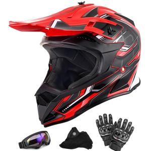 OUMURS Adult Dirt Bike Helmet ATV Helmet with Goggles Gloves & Mask Adjustable Sun Visor DOT/FMVSS-218 Motorcycle Adult ATV Helmet Off-Road Motocross Downhill Moped MX for Unisex-Adult-Red Black, L