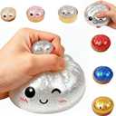 Dumpling Squishies, Glitter Dumpling Mystery Box, 2026 Upgraded Dumplings Stress Balls Fidget Sensory Balls, Squeeze Dough Ball Stress Relief Hand with Food Steamer, Relaxation Gift (Glitter Silver)