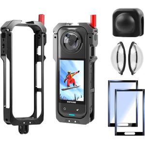 6-in-1 Accessories Kit for Insta360 X5, Included Insta 360 X5 Premium Lens Guard, Metal Protective Case, 2 Pack of Tempered Glass Film Screen Protector, Silicone Protective Cover Bundle Kit