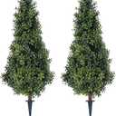 2.6FT Artificial Boxwood Bush Topiary Trees with Spike Eazy to Push in The Ground Faux Shrubs for Outdoor/Indoor Decor 2 Pack