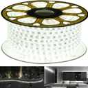 110V Daylight White Led Strip Light Outdoor 131.2ft 40m 6000K Led Rope Lights IP65 Waterproof Indoor Flexible Cuttable Connectable Ideal for Backyards Bedroom Car Deck Decorative Lighting
