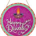 CHDITB Happy Diwali Decoration 3D Front Door Sign(12x12), Indian Festival of Lights Wall Hanging with Rangoli Diyas, Deepavali Themed Door Hanger for Front Door Porch Home Office Party