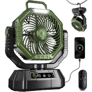HAWANA Portable Fan Rechargeable20000mAh Camping Fan with 360 Airflow, Battery Powered Ventilador Recargable with Stepless Wind Speeds, 3 Timing, Hanging Hook for Camping, Tents, BBQ, Fishing (Green)