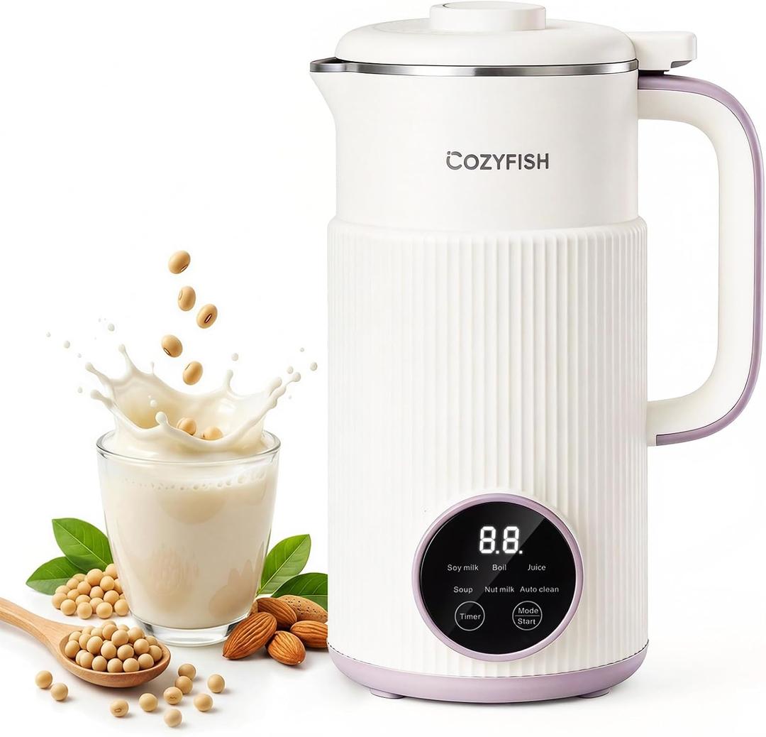Cozyfish 35oz Nut Milk Maker, Multi-Functional Automatic Soy & Almond Milk Machine with 12-Blade Stainless Steel for Oat, Soup, Juice & Plant-Based Beverages, Timer, Auto Clean, Keep Warm, Boil 
