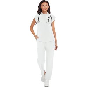 Scrubs for Women Set - Stand-Up V-Neck Scrub Top & Straight-Leg Pants with 5 Pockets,Women's Scrub Set, Size S (White)