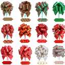 12Pcs Christmas Pull Bows Large Gift Bows Double-Sided Print Ribbon for Xmas Present Gift Wrapping, Christmas Decorations, Birthday Wrap, Holiday Decor, Florist