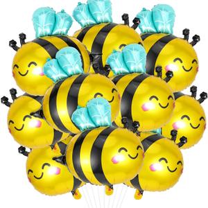 Bee Balloons 10 Pack Smile Face Bee Foil Mylar Balloons for Bee Themed Party Birthday Baby Shower Wedding Party Decorations Supplies
