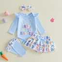 Newborn Baby Girl My 1st Easter Outfit Bunny Romper Bloomers Tutu Skirt Socks Headband Set First Easter Outfit, 0-3 Months