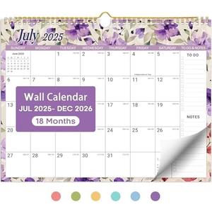 Calendar 2025-2026, Monthly Wall Calendar from July 2025 to December 2026, 11.5" x 14.7", Spiral Binding Hanging Wall Calendar, Perfect for Home or Office, Pastel Bloom, Pack of 3