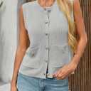 Saodimallsu Womens Summer Cropped Sweater Vest Sleeveless Button Ribbed Knit Crew Neck Cardigan Vests Top with Pockets (Gray, S)