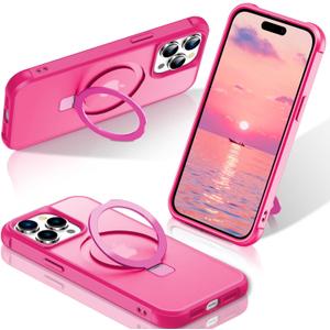 STERKER Magnetic Stand Ring Compatible for iPhone 14 Pro Max Case [Military Grade Drop Protection][Compatible with Mag-Safe] Kickstand Slim Matte Case for iPhone 14 Pro Max Phone 6.7", Rose Red