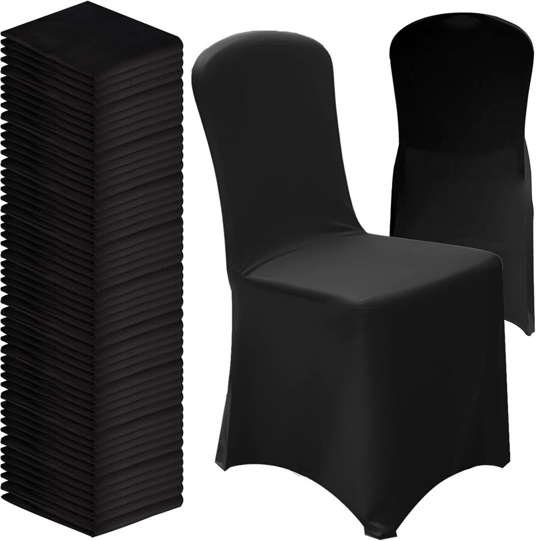 Vencede 50pcs Black Stretch Spandex Chair Cover, Chair Covers for Wedding, Universal Fitted Chair Cover Protector for Party, Banquet, Event, HotelBlack