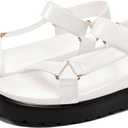 Coutgo Womens Platform Sandals Comfortable Arch Support Footbed Adjustable Ankle Strap Summer Beach Flat Sandals (7.5, White/Pu)