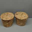 YANGQIHOME Wicker Trash Can with Lid, Water Hyacinth Garbage Can, Handwoven Wicker Waste Basket in Bathroom, Bedroom, Office, Living Room, Laundry Room, Blanket Basket 3.8 Gallon, 2 Pack