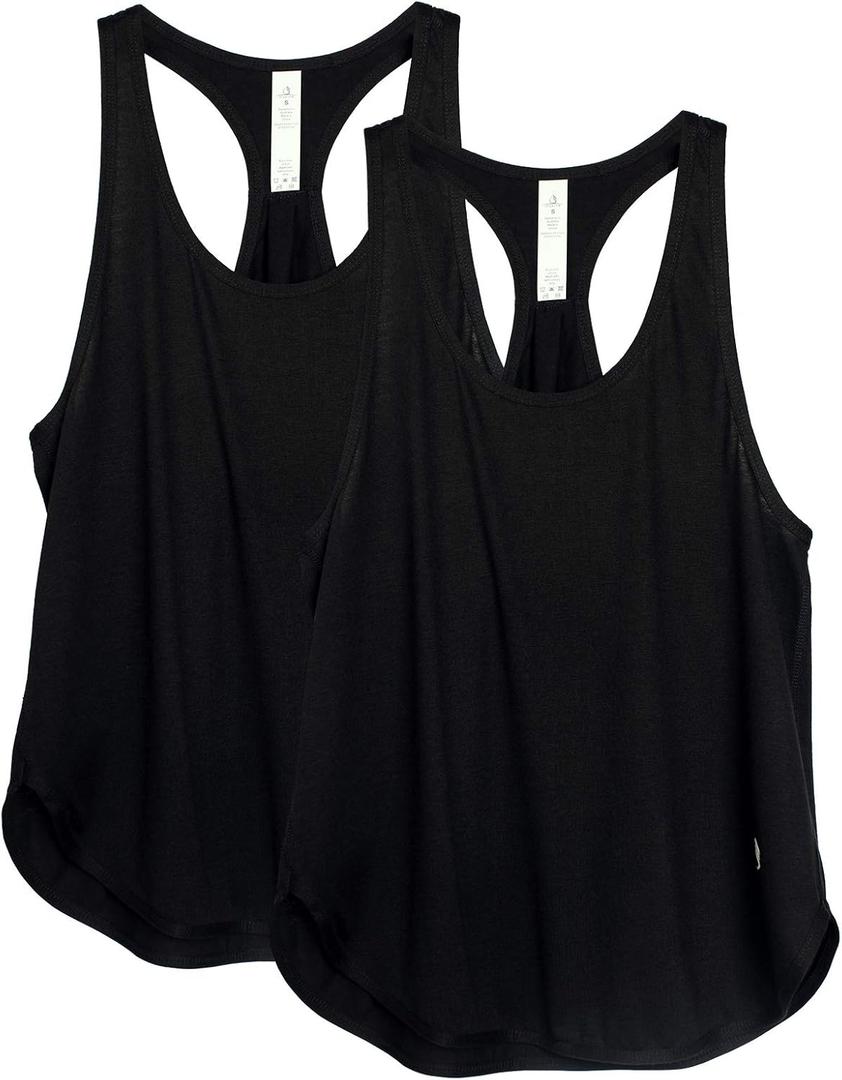 icyzone Women's Racerback Workout Athletic Running Tank Tops Loose Fit (Pack of 2) (X-Large, Black/Black)