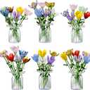 FoldTier 42 Pcs Valentines Mini Glass Flower Decoration Hand Blown Glass Flower Figurines Collectible Ornaments with Vase for Mothers Day Birthday Table Centerpiece Garden DIY Craft(Tulip)