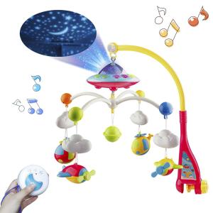 Mini Tudou Musical Baby Crib Mobile Toy with Lights and Music, Star Projector Function and Cartoon Rattles, Remote Control Musical Box with 108 Melodies, Toy for Newborn Sleep (Plane)