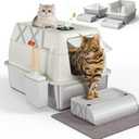 Cat Litter Box with Lid,Extra Large Stainless Steel Litter Boxes,Odor Free,Non-Sticky,Anti-Leakage,Covered Front Entry Top Exit Litterboxes for Big Cats,Dogs,Kitty,Rabbit,Suit for Indoor and Outdoor