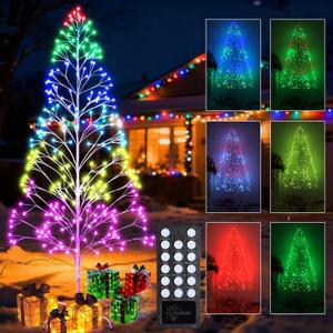 Joomer 7.6FT RGB Christmas Tree Lights - 336 LED Artificial Twig Xmas Tree with Adjustable Speed, Remote Control, Timer, and Waterproof, Indoor Outdoor Festive Decoration for Christmas