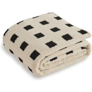 Fleece Blanket for Couch for Bed320GSM - Black and White Checkered Blanket Throw, Christmas Blanket Cozy Blankets for Women Gift, 50x60 Inches