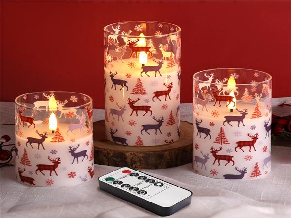 Christmas Flameless Pillar Candles with Remote, Flickering LED Pillar Candles Set of 3