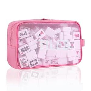 Mahjong Tile Bag with Zipper,Mahjong Bag Fits 166 Tiles (1.2 Size),Mahjong Gifts for Women with Lightweight & Thickened Mesh Fabric,9 x 5.9 x3.1 inch (Pink)