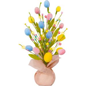 XmasExp Easter Decorations 18inch Easter Tree with Eggs & LED Lights Easter Egg Tree for Indoor Perfect Easter Table Decorations & Holiday Party Decor (Pink-Yellow)