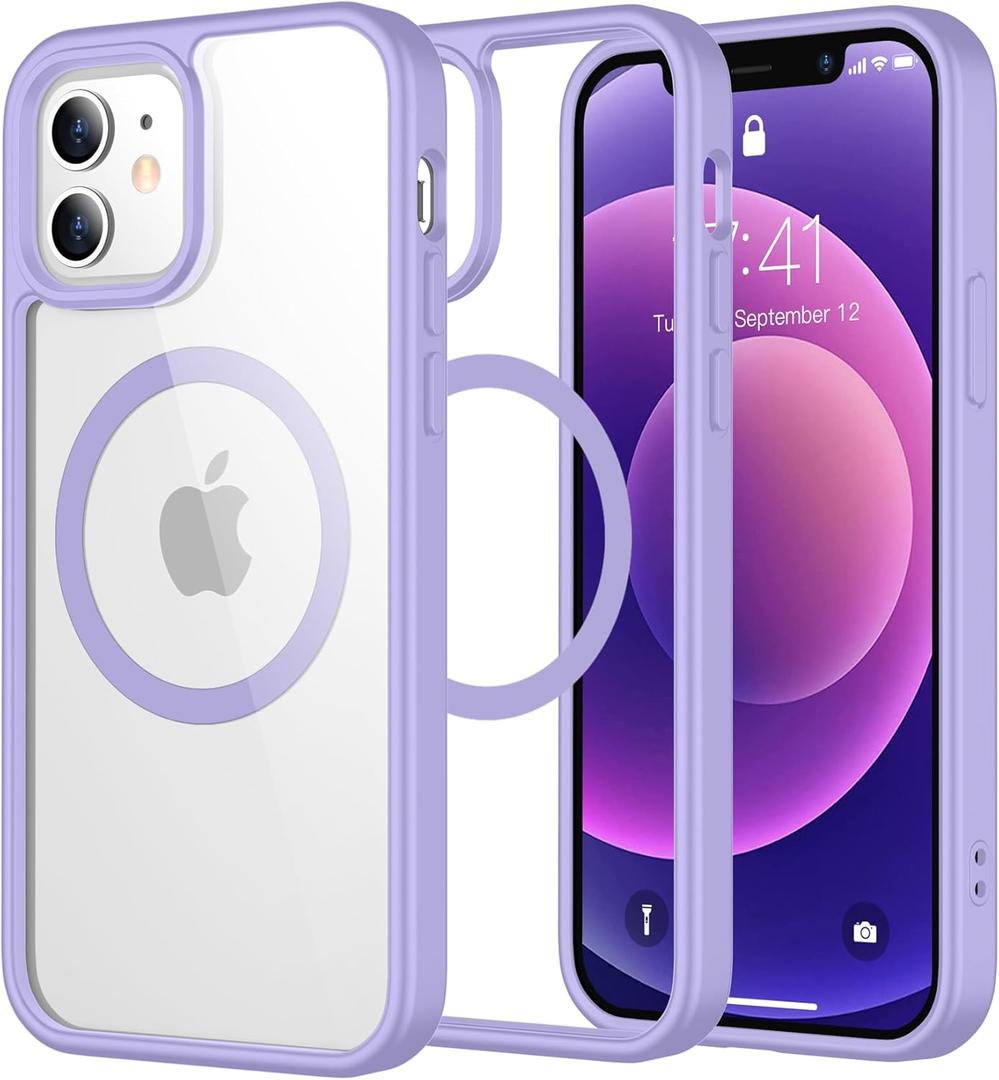 WAVELIFE 2025 New Magnetic for iPhone 12 Case/for iPhone 12 Pro Case 6.1-Inch,[Compatible with MagSafe] Shockproof Phone Bumper Cover Slim Anti-Scratch Clear Back (Purple)