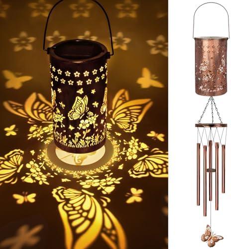 YHmall Butterfly Solar Wind Chimes for Outside, Butterfly Birthday Gifts for Women, Men, Solar Lanterns Windchimes Outdoors, Metal Wind Chime for Home Garden Outdoor Yard Decor