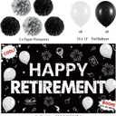Holkcog Retirement Party Decorations, Black White Happy Retirement Banner Backdrop Paper Fan Hanging Swirls for Coworker, I'm Retired Cupcake Topper for Retiring Women Men Party Supply