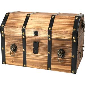 Vintiquewise Wooden Treasure Chest Trunk Vintage-Style Storage Box with Leather Straps Brass Rivets Lion Head Ornaments & Latch Closure Decorative Accent and Functional Organizer for Home Dcor, Small