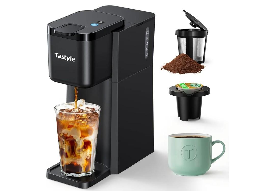 Mini Hot and Iced Coffee Maker Single Serve, for K Cup and Ground, 6 to 14 Oz Brew Sizes, with Recipe Book, for Home, Travel, RV, Office and Dorm, Classic Black (2.0 Version)