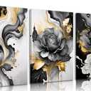 3pcs Black And Gold Abstract Canvas Wall Art Modern Black Grey And Gold Marble Wall Decor Pictures Minimalist Foil Fluid Texture Posters Prints for Living Room Bedroom Office Home Decoration
