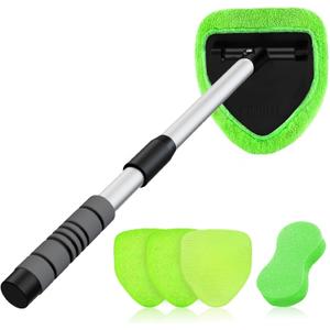 XINDELL 24-inch Windshield Cleaner Tool  Upgrade Large Head Car Interior&Exterior Window Cleaning Kit with Extendable Handle & 4 Microfiber Pads, Auto Wiper Brush for Car, Trucks, SUVs, RVs & Home