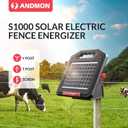 S1000 1 Joule Solar Fence Charger, 40 Miles Solar Electric Fence Charger for Livestock, Horses, Cattle Sheep, Portable and Super Tough