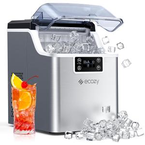 ecozy Ice Cube Makers Countertop, 45 lbs Per Day Portable Ice Machine, 24 Cubes Ready in 13 Mins, Self-Cleaning Function, Perfect for Home Kitchen Bar Office, Stainless Steel (Silver)
