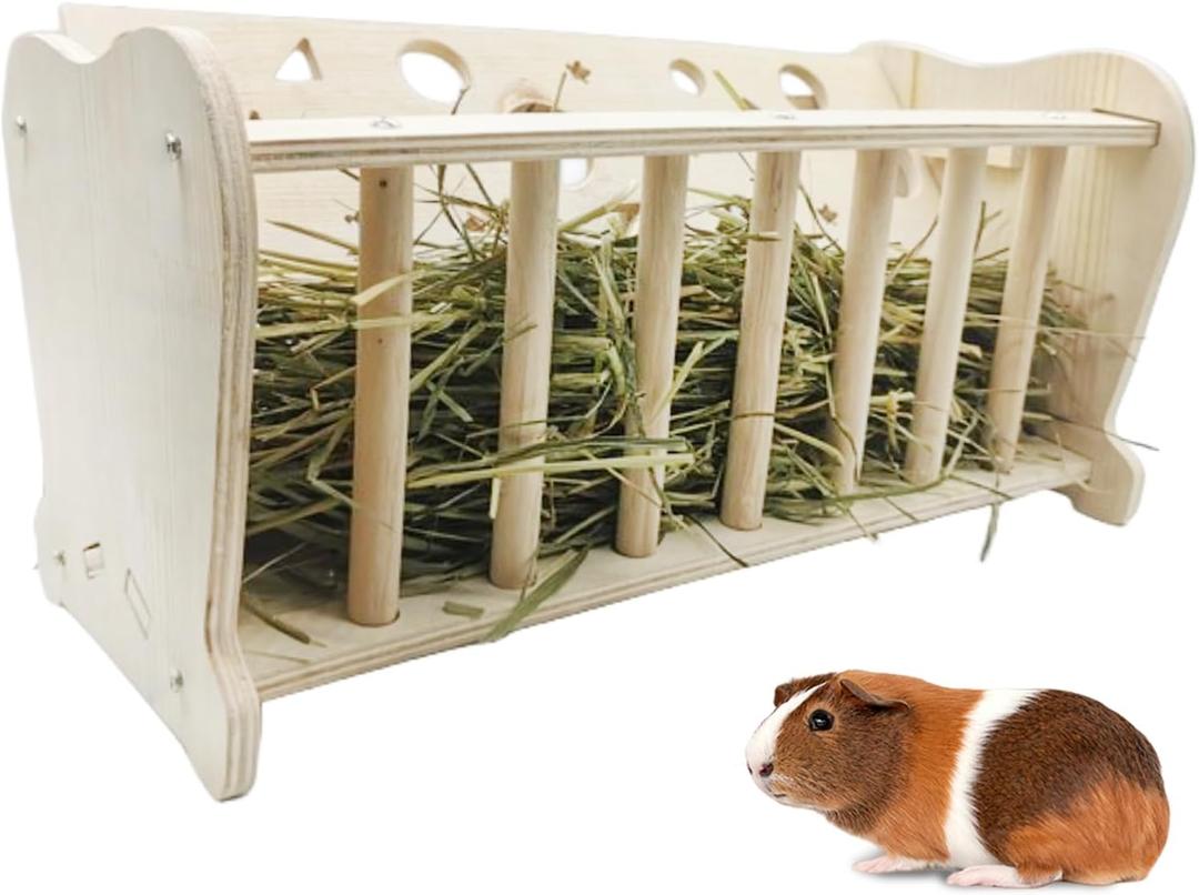 Hamiledyi Rabbit Wooden Hay Feeder Natural Wooden Guinea Pigs Hay Rack Large Capacity Rabbits Hay Holder Food Dispenser for Bunny Chinchilla