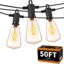 ZOTOYI Outdoor String Lights50FT Patio Lights with 27 Vintage Edison Bulbs (2 Spare)ST38 Waterproof Outside Hanging Light for Backyard, Bistro, Cafe, Gazebo, Porch Decor, Dimmable 2700K