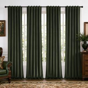 Olive Green Velvet Curtains 4 Panels Set Back Tab 52*100 Inch Long