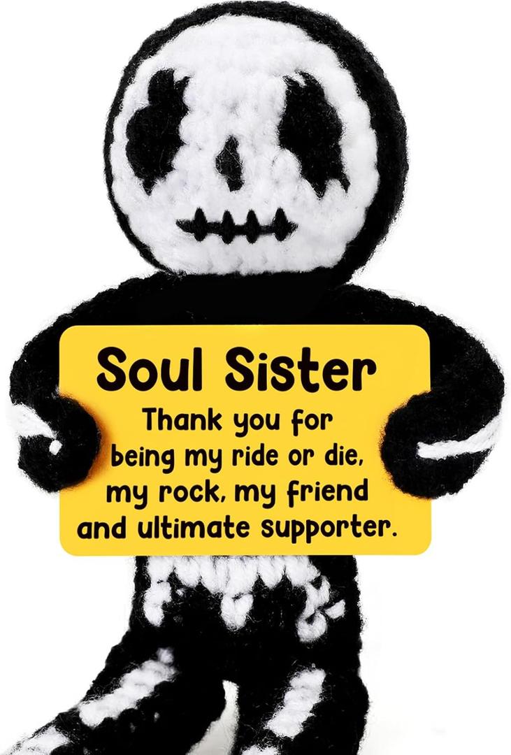 Birthday Gift for Soul Sister Skeleton Crochet Friendship Present, Best Friend BFF Keepsake for Women Girls, Unique Appreciation Gift for Special Occasion, Farewell or Friendship Memory