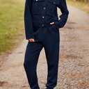 PRETTYGARDEN Womens Two Piece Sets Fall 2026 Long Sleeve Button Down Shacket Jacket Long Sweatpants Tracksuit Winter Clothes (Blue, M)