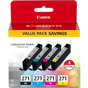Canon CLI-271 Genuine BK/CMY 4 Color Value Pack, Compatible with MG6820, MG6821, MG6822, MG5720, MG5721, MG5722, MG7720, TS5020, TS6020, TS8020, and TS9020 (Optional) Printers