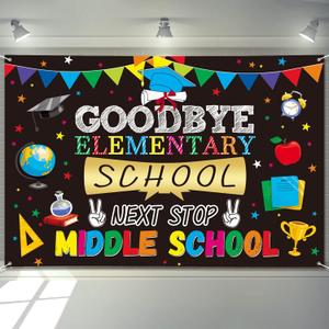 5th Grade Graduation Decorations 2025 Banner 72" x 48" Goodbye Elementary School Next Stop Middle School Photography Congrats Grad Decor Background for Indoor Outdoor Party Home,School Decor