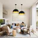 Black-Farmhouse Pendant-Light Hanging-Lamp Fixtures - 16 inch Kitchen Island Pendant Lights Industrial Dome Ceiling Lighting Dining Room Large Vintage Light for Indoor Black and Gold