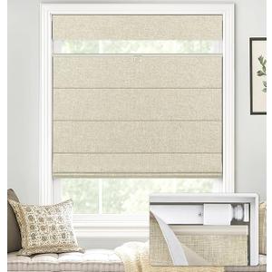 LazBlinds No Drill TDBU Roman Shades, Blackout - Beige, 34" W x 64" H | No Tools Top Down Bottom Up Cordless Fabric Blinds for Window, Thermal Insulated UV Blocking for Bedroom & Living Room
