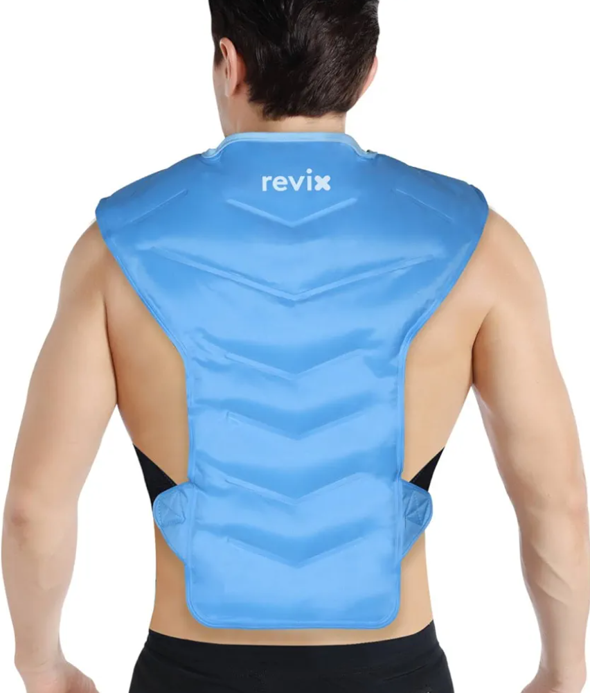 REVIX Large Ice Pack for Shoulder and Back with Straps, Reusable Full Back Ice Pack Wrap Cold Compression Therapy for Discomfort and Fatigue Relief, Post-Workout Recovery