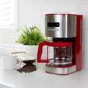 Kenmore Drip Coffee Maker - 12 Cup Programmable Cafe Machine With Glass Pot, Regular & Bold Brew, Auto Shut Off Large Water Reservoir, Reusable Filter, Kitchen Appliances For Cafeteria Barista, Red (EXP 05/22/36)
